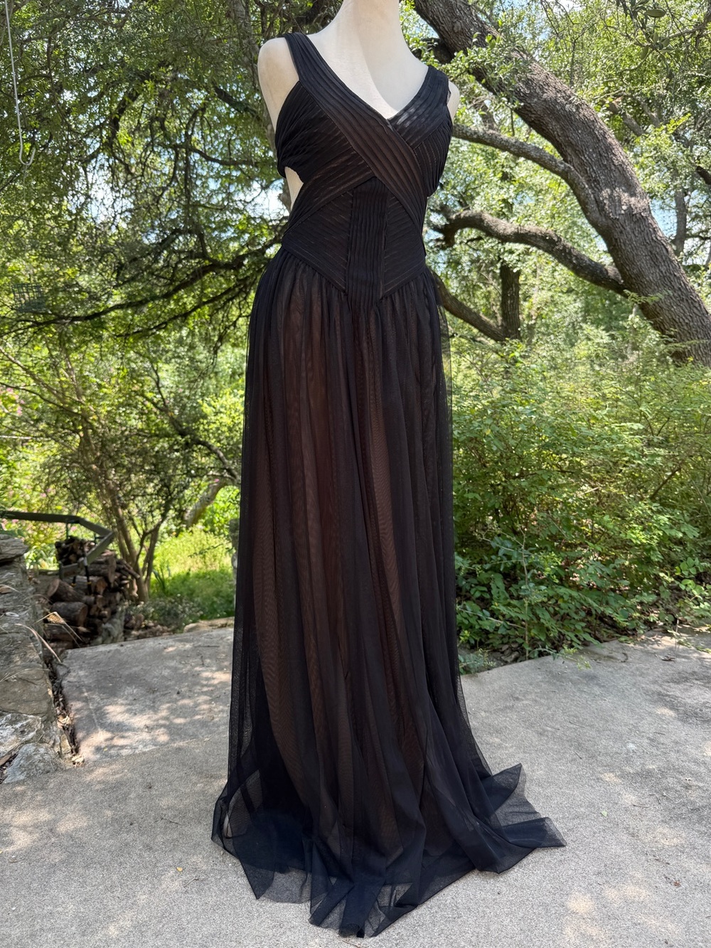 BCBGMaxAzria Black Pleated Cross-Over Gown